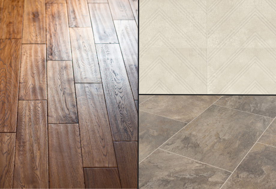 split image of different flooring